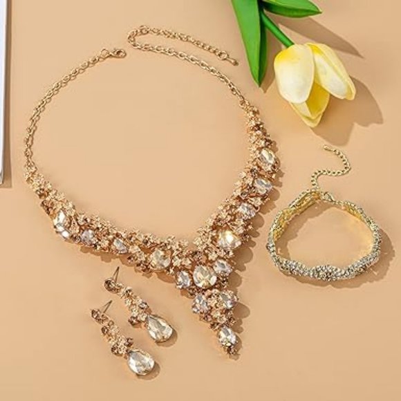 Wedding Bridal Bridesmaid Austrian Crystal Rhinestone Wedding Necklace Set - Picture 5 of 7